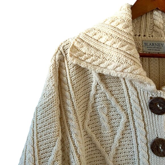 BLARNEY Made In Ireland Merino Wool Cardigan Sweater In Cream Size M - Picture 3 of 13